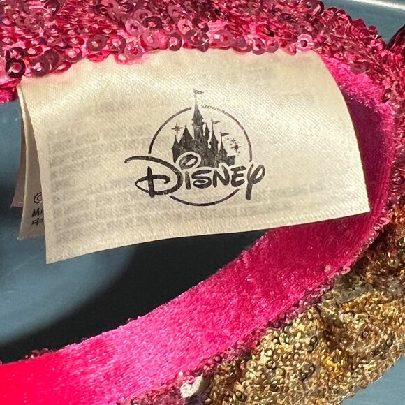Disney Minnie Mouse Pink Sequin Ears Headband With Gold Bow - Picture 2 of 3